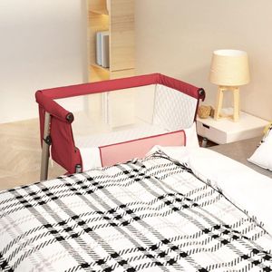 The Living Store Babybox met matras linnen rood - Babybedje - Babykamer - Slaapbankje - Kinderbed - Houten Bed