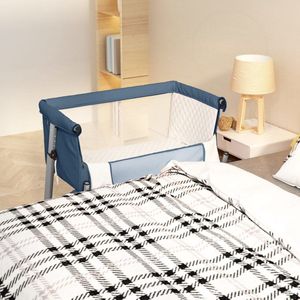 The Living Store Babybox met matras linnen marineblauw - Bed