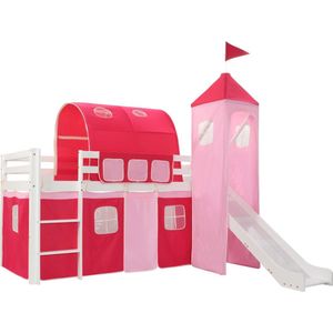 The Living Store Kinderhoogslaper Prinsessenthema - 208 x 230 x 185 cm - Massief grenenhout - Inclusief lattenbodem