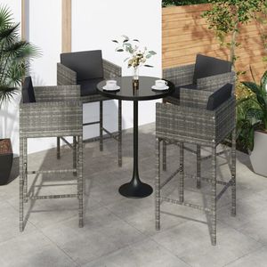 The Living Store Barkrukken 4 st met kussens poly rattan grijs - Barkrukken - Poly Rattan - Tuinstoel - Buitenkamer - Bar Stools