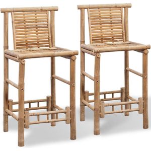 The Living Store Barkrukken 2 st bamboe - Bamboebarkrukken - Barkrukken Bruin - Buitenbarkrukken - Eetkamerstoel - Stoel