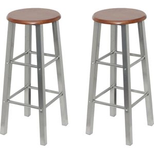 The Living Store Barkrukken 2 st metaal met MDF zitting - Barstoelen - Barkrukken - Houten Barkrukken - Bruine Barkrukken - Metalen Barkrukken
