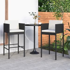 The Living Store Barkrukken - Poly rattan - 50 x 48 x 100 cm - Zwart