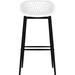 The Living Store Barstoelen - Set van 2 - Wit - 48x47.5x95.5 cm (BxDxH) - Ergonomisch ontworpen zitting - Lage rugleuning met mesh-look - Robuust PP materiaal - Gepoedercoat metalen poten - Eenvoudige montage - Levering bevat 2 barstoelen