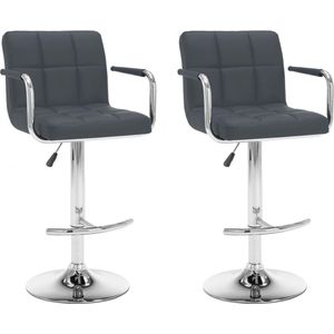 The Living Store Barkrukken 2 st kunstleer grijs - Barstoel - Barkruk - Eetkamerstoelen - Keukenstoelen - Design Stoel