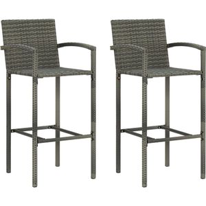 The Living Store Krukkenset Barkruk Grijs - 52x56x118cm - UV-bestendig PE-rattan - Gepoedercoat stalen frame