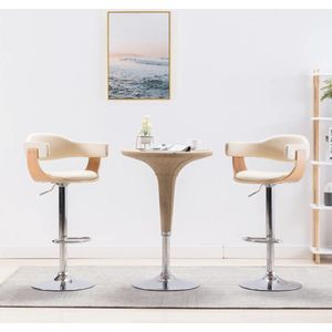 The Living Store Barkrukken - Crème/Lichtbruin - Kunstleer/Hout/IJzer - 53x48x(88-109)cm - Set van 2