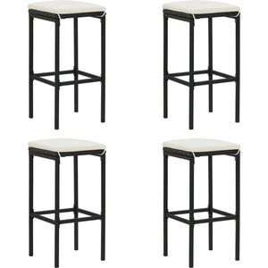 Doc&et² - The Living Store Barhocker mit Kissen 4 Stk. Schwarz Poly Rattan - Barhocker - Gartenmöbeln - Outdoor Möbel - Esszimmerstühle - Küchenstühle