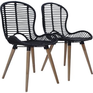 The Living Store The Living Store Eetkamerstoelen - 48 x 64 x 85 cm - zwart rattan - houten poten