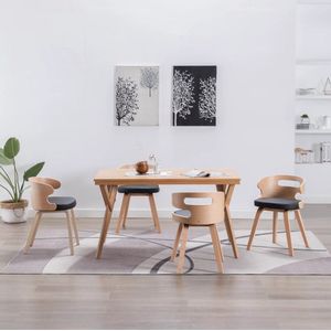 The Living Store Eetkamerstoelen - Set van 4 - Kunstleer - Massief houten frame - Zwart/Lichtbruin - 48x49x68cm