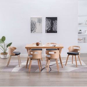 The Living Store Eetkamerstoelen - Set van 6 - Zwart en lichtbruin - 48x49x68 cm - Kunstleer en houten frame