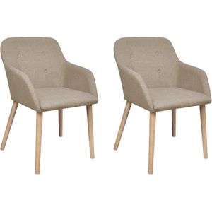 The Living Store Eetkamerstoelen - Set van 2 - Beige - 52 x 57 x 76.5 cm - Stof en massief eikenhout