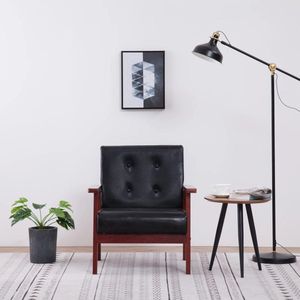 The Living Store Retro Fauteuil - Stoelen - Afmeting- 64.5 x 67 x 73.5 cm - Ken- Zwart - Draagvermogen- 110 kg - Materiaal- Houten frame en kunstleren bekleding - The Living Store