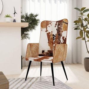 The Living Store Fauteuil - Armstoel - 55x41x97 - 100% echt leer - Bruin/wit - Knoopontwerp