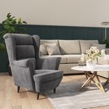 The Living Store Fauteuil Velvet - Lichtgrijs - 81x90x96.5 cm - Stabiel Multiplex Frame