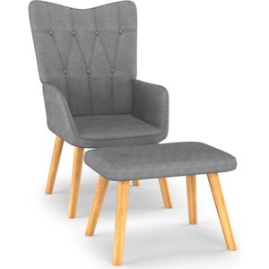 The Living Store Relaxstoel met voetenbank stof donkergrijs - Relaxfauteuil - Fauteuils - Lounge Chair - Zitzakken - Loungestoel