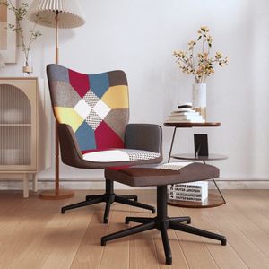 The Living Store Relaxstoel met voetenbank patchwork stof - Relaxfauteuil - Patchwork Fauteuil - Lounge Stoel - Comfortabele Stoel - Fauteuils