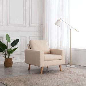 The Living Store Fauteuil Crème - 77x71x80 cm - Stoffen bekleding - Houten frame