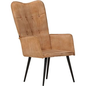 The Living Store Armstoel - Fauteuil - 55x41x97 - Bruin - Canvas en IJzer