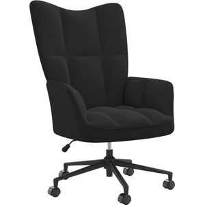 The Living Store Relaxstoel fluweel zwart - Relaxstoel - Bureaustoel - Lounge Chair - Comfortabele Stoel - Zwarte Stoel
