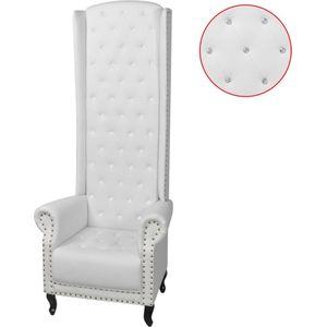 The Living Store Stoel met hoge rugleuning kunstleer wit - Luxe Stoel - Designstoel - Fauteuils - Kapitoneerstoelen - Kristal Stoel