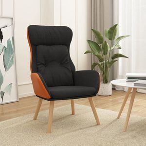 The Living Store Fauteuil Relaxstoel - Zwart - 70x77x94 cm - Metalen frame en Rubberwood poten