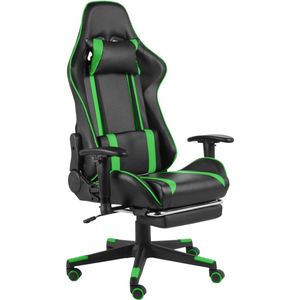 The Living Store Gamingstoel - Luxe - Hoge rugleuning - Ergonomisch - Verstelbaar - Uittrekbare voetensteun - Zwart Groen - Metaal PVC - 68x69x(123-133)cm - Belastbaar tot 110kg