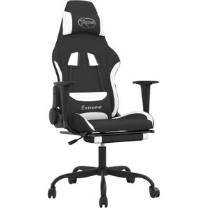 The Living Store Gamestoel - Ergonomisch en Duurzaam - Massagefunctie - Verstelbaar - 360 graden draaibaar - Stevig frame - Zwart en wit - 66x58x(120-130)cm