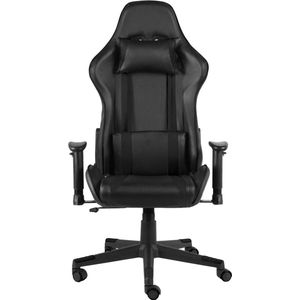 The Living Store Gamingstoel - Hoge rugleuning - Ergonomische zitting - Verstelbaar - Zwarte kleur - Metaal - PVC - 68x69x(123-133)cm