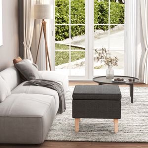 The Living Store Kruk met houten poten stof donkergrijs - Krukkentjes - Voetenbank - Zithoek - Lounge Meubilair - Donkere Kleuren