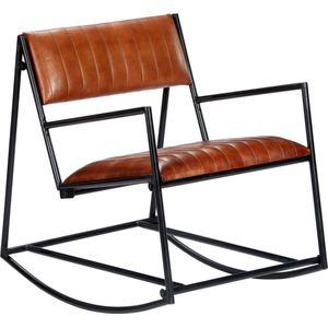 The Living Store Schommelstoel Modern - Leer - 54x75x70 cm - Bruin/Zwart