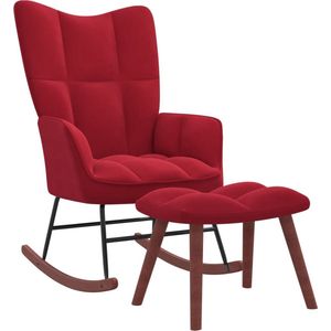 The Living Store Schommelfauteuil met voetenbank - Fluweel - Wijnrood - 61 x 78 x 98 cm