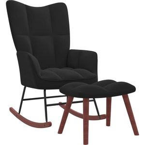 The Living Store Schommelfauteuil Stoel - 61 x 78 x 98 cm - Zwart fluweel