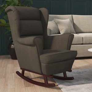 The Living Store Schommelstoel met massief rubberwood poten fluweel donkergrijs - Schommelstoel - Fauteuiltje - Relaxfauteuil - Lounge Chair - Donker Grijs Meubilair