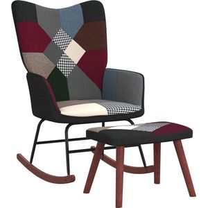 The Living Store Schommelstoel Patchwork - Relaxstoel met Voetenbank - Meerkleurig - 61 x 78 x 98 cm