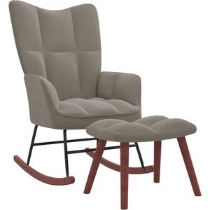 The Living Store Schommelfauteuil met voetenbank - fluweel - lichtgrijs - 61x78x98 cm