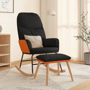 The Living Store Schommelstoel met voetenbank stof zwart - Schommelstoel - Lounge Stoel - Tuinstoel - Buitenmeubilair - Zwarte Stoel