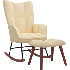 The Living Store Schommelfauteuil Met Voetenbank - Crèmewit Fluweel - 61x78x98 cm - Donzig en stevig