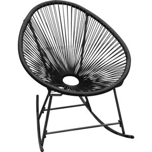 The Living Store schommelstoel - ovaalvormig - PE rattan - zwart - 72.5 x 77 x 90 cm