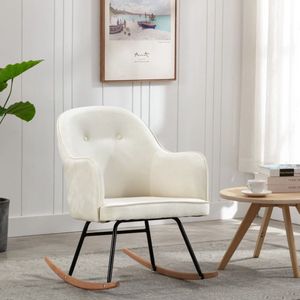 Doc&et² - The Living Store Schaukelstuhl Cremeweiß Samt - Samtsessel - Schaukelstuhl - Esszimmerstuhl - Lounge Chair - Cremeweiss