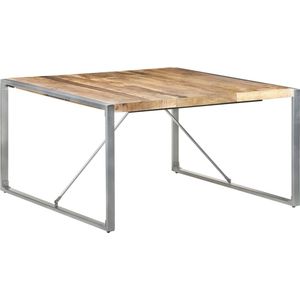 The Living Store Esstisch 140x140x75 cm Raues Mangoholz - Industrieller Esstisch - Esstisch Holz - Mangoholz Esstisch - Holztisch - Wohnzimmer