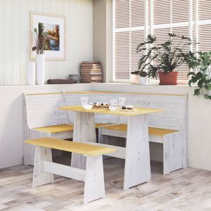 Esstisch mit Bank reine Honigbraun und Weiß Massivholz Kiefer - Esstisch - Holztisch - Kiefernholz - Essgruppenset - Küchenstuhl - The Living Store