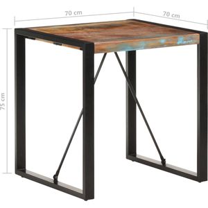 The Living Store Industri�ële Eettafel - 70 x 70 x 75 cm - Massief gerecycled hout - Zwart stalen frame