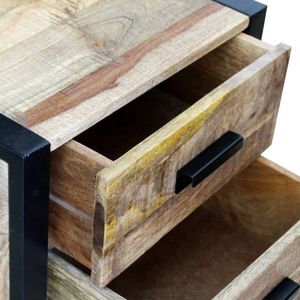 The Living Store Bijzettafel met 2 lades 43x33x51 cm massief mangohout - Industriële Tafel - Bijzettafel - Nachtkastje - Salontafel - Mangohouten Tafel