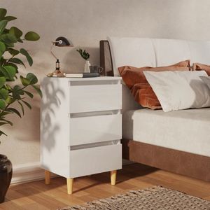 The Living Store Bedkastje - Scandinavisch design - 3 lades - Hoogglans wit - 40 x 35 x 69 cm