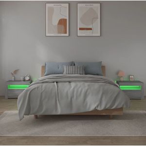The Living Store Nachtkastjes Grijze Sonoma Eiken - 60x35x40cm - Praktisch materiaal - RGB LED-verlichting