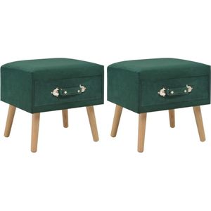 The Living Store Nachtkastjes Fluweel Groen 40x35x40 cm - 1 Lade - Set van 2 - Nachtkast - Nachtkastjes - Slaapkamer Meubilair - Fluweel Meubel - Groene Meubels