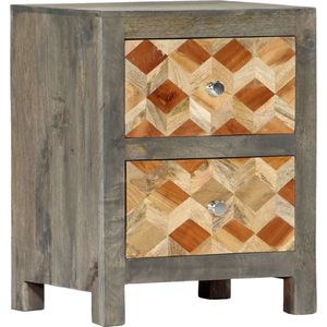 The Living Store Nachtkastje Massief Mangohout - Elegant - Meubels - 40x30x50 cm - Grijs/Bruin