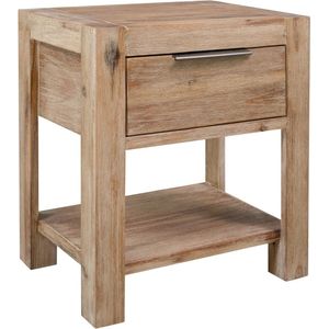 The Living Store Nachtkastje met lade 40x30x48 cm massief acaciahout - Nachtkastje - Rustic - Houten Meubilair - Slaapkamersdecoratie - Vintage Design