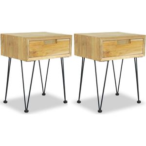 The Living Store Nachtkastjes 2 st 40x30x50 cm massief teakhout - Nachtkastjes - Teak Hout - Koloniale Stijl - Smeedijzeren Poten - Slaapkamers
